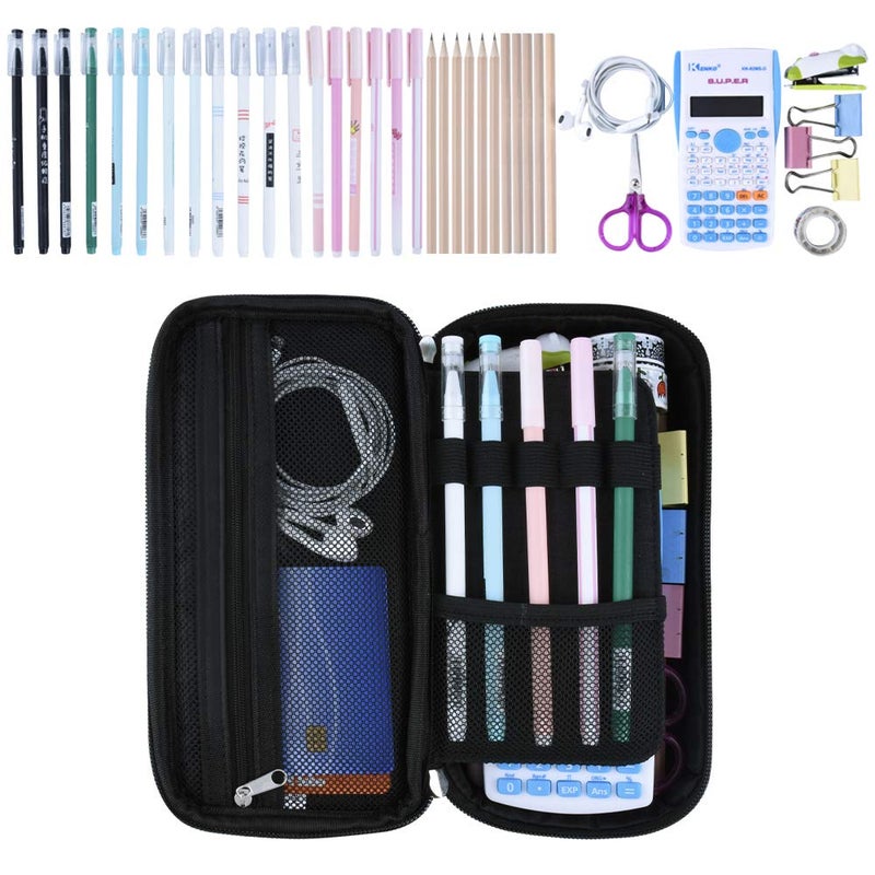 Chelory Big Capacity Pencil Case Large Pencil Bag Pouch Portable Pen Pencil Marker Cases Holder Multi Functional Office Stationery Storage Organizer Supplies Makeup Bag Men Women, Black - Image 2